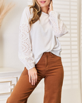 Eyelet Dropped Shoulder Round Neck Blouse