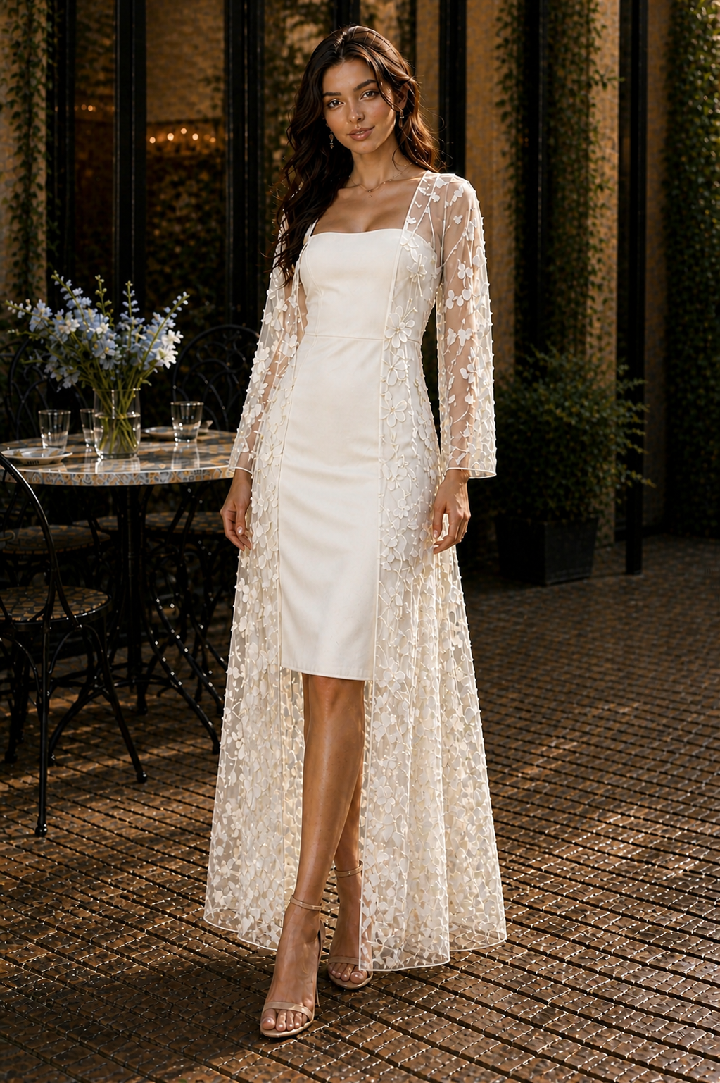 Sky Blossom Couture Mini Dress and Overlay