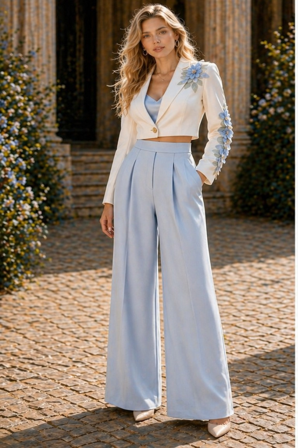 Sky Blossom Couture cropped Jacket and Pants