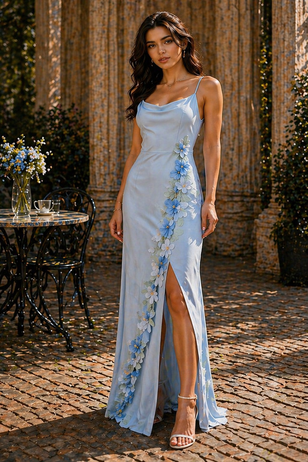 Sky Blossom Couture Long Dress