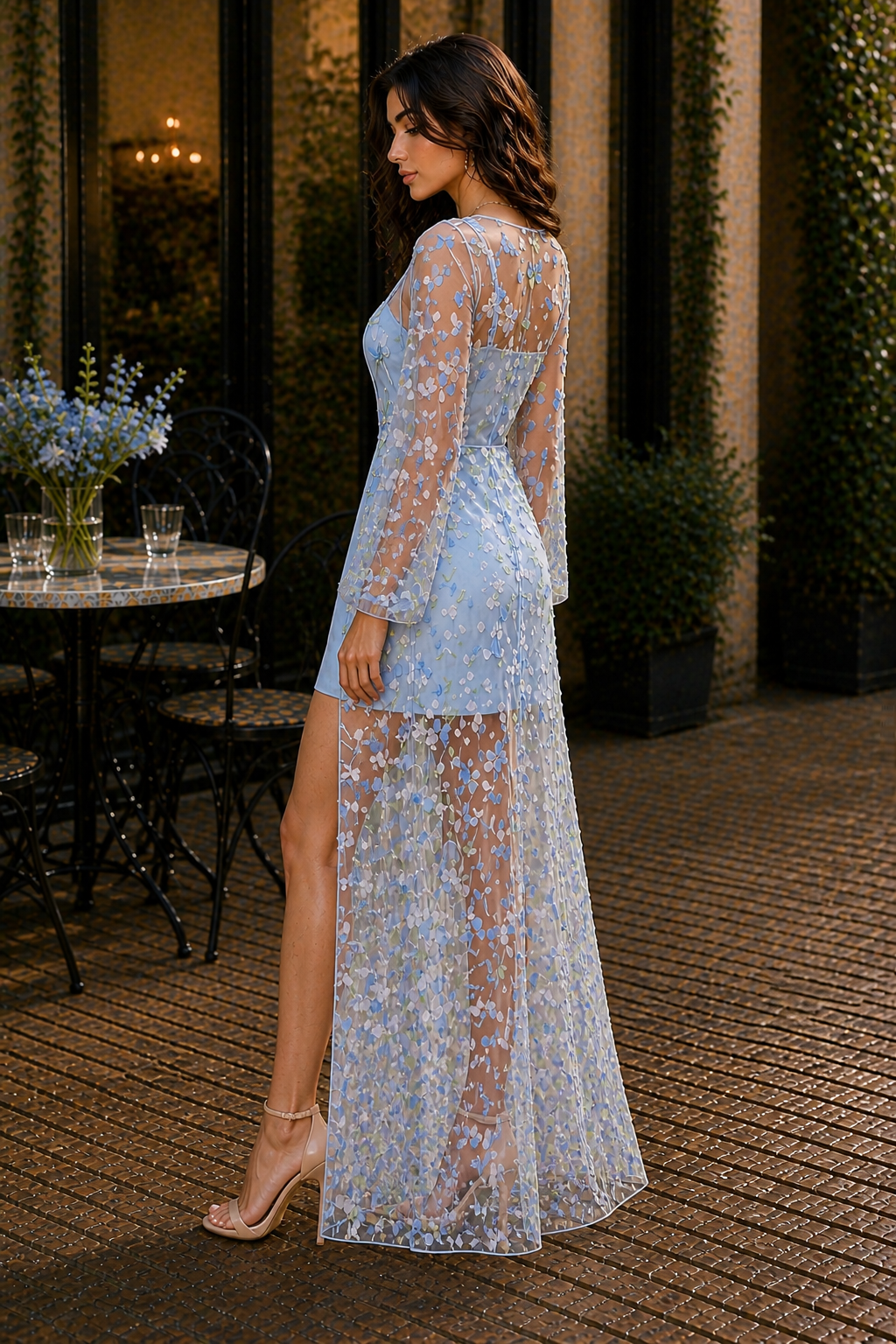 Sky Blossom Couture Mini Dress and Overlay