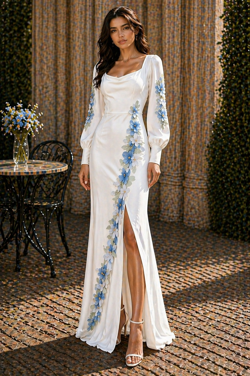 Sky Blossom Couture Long Dress
