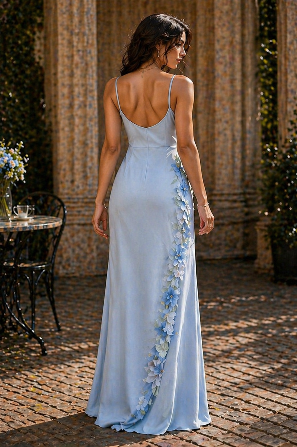 Sky Blossom Couture Long Dress