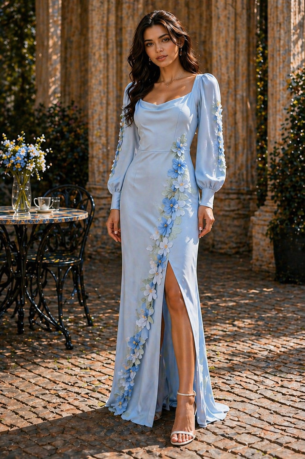 Sky Blossom Couture Long Dress