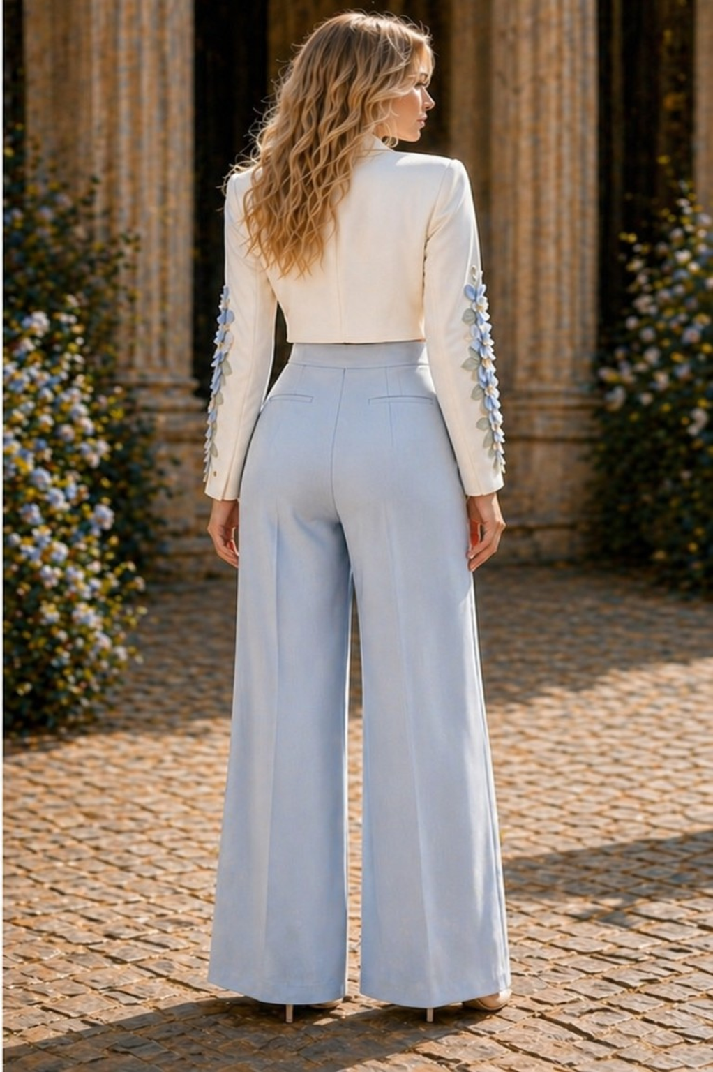 Sky Blossom Couture cropped Jacket and Pants