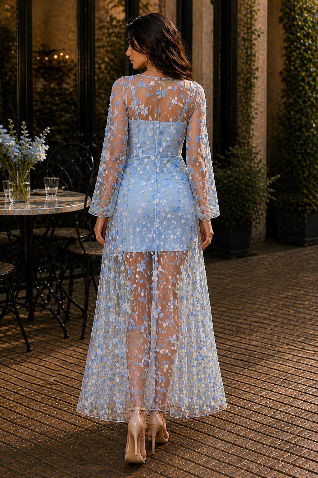 Sky Blossom Couture Mini Dress and Overlay