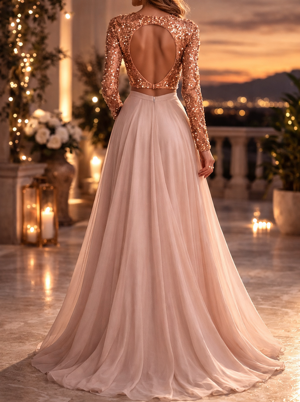 Golden Sequin Blouse and Skirt Set