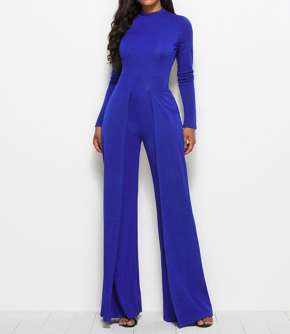 Long Sleeve Mock Neck Wide Leg Jumpsuit