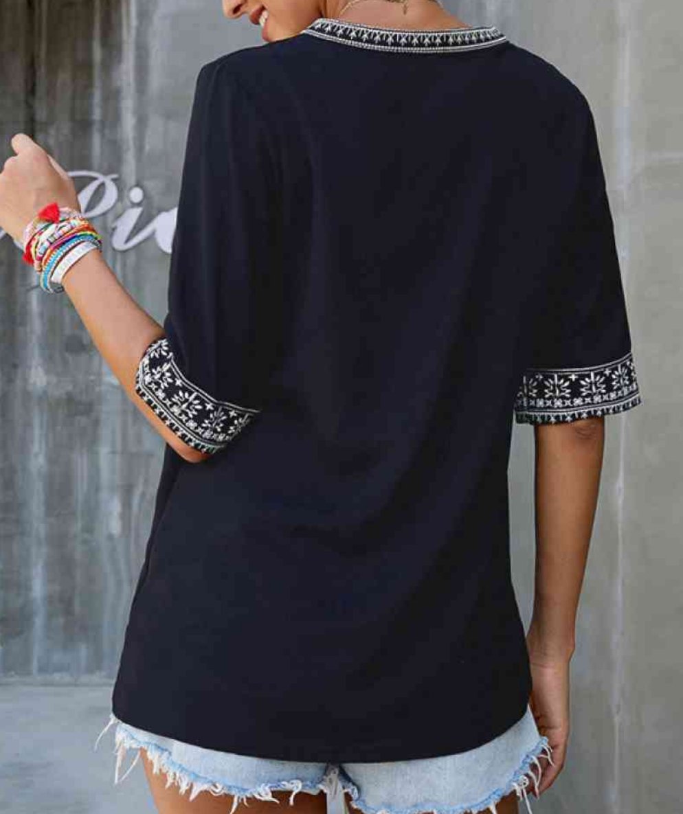 Embroidery V Neck Top