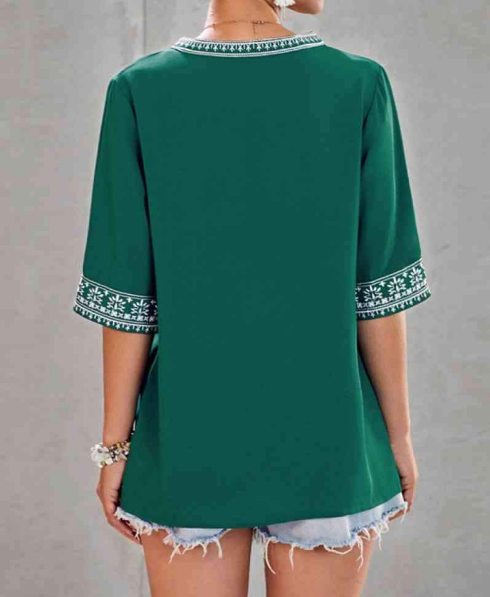 Embroidery V Neck Top