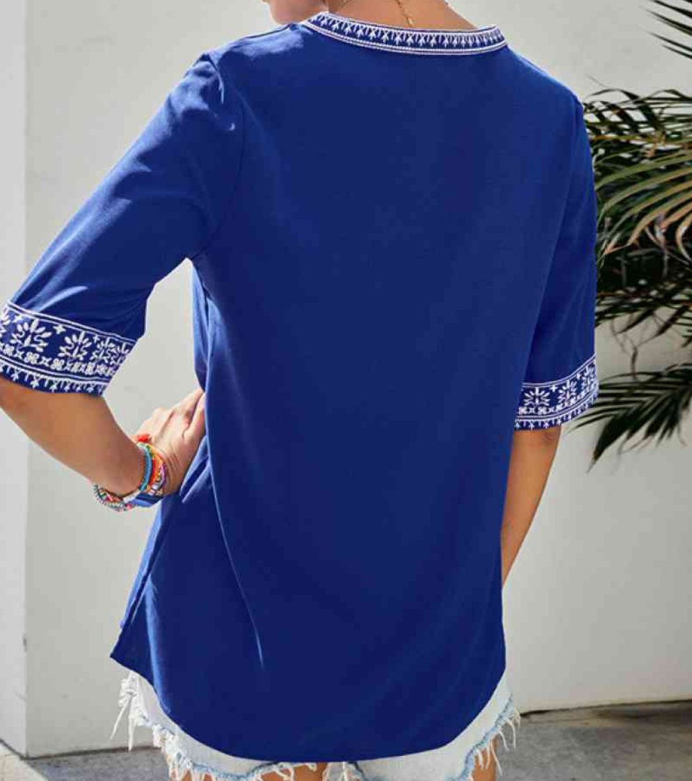 Embroidery V Neck Top