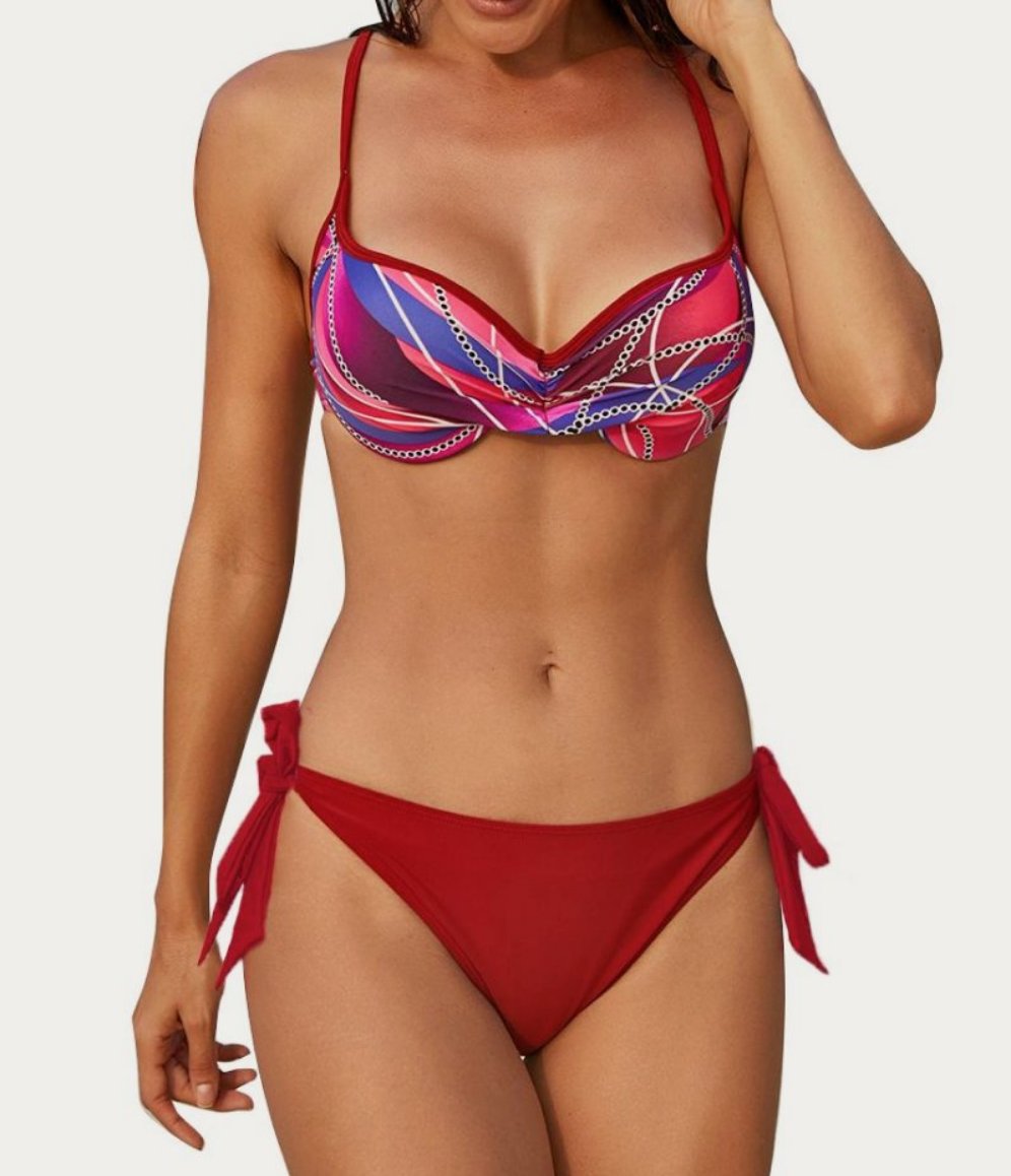 Printed Top Bikini Set